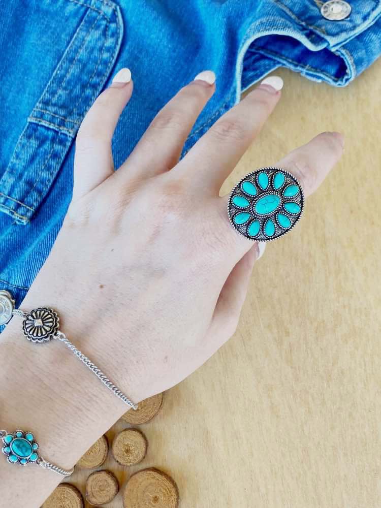 anillo-turquesas-turquoise-cluster-IV anillo-turquesas-turquoise-cluster-grande-y-ajustable-estilo-nativo-americano-country-y-boho-chic