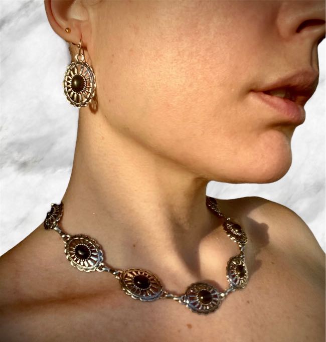 collar-y-pendientes-de-conchos-country-plata-y-negro-VI collar-y-pendientes-de-conchos-country-plata-y-negro-estilo-rockero-y-boho-chic-que-se-puede-usar-de-chocker