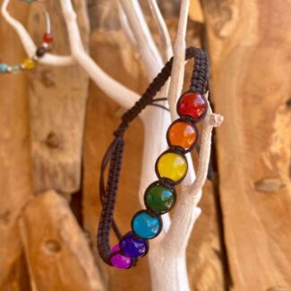 Pulsera Chakra trenzada con siete bolitas de cristal