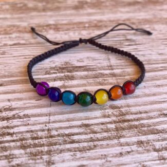 Pulsera Chakra trenzada con siete bolitas de cristal