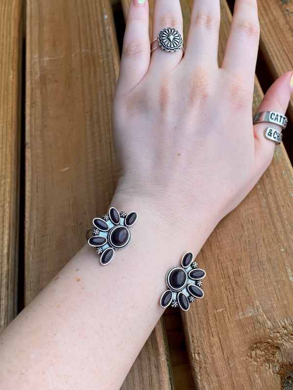 pulsera-plata-envejecida-negra-I pulsera-plata-envejecida-negra-estilo-boho-country-nativo-americano-pulsera-ajustable-fina